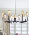8 Light Sputnik Chandelier Pendant Lighting Fixture In Gold And Black, Dope Industrial Vintage Ceiling Lamp with bulbs