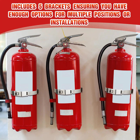 Heavy Duty Pair Of Fire Extinguisher Brackets Constructed From Premium Stainless Steel Wall Mount Support That Locks Rock Solid On Five Lb Tanks In Pickups Rv Campers And Garages With No Fuss Setup In Vibrant Red Finish