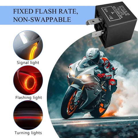 Universal 3 Pin CF13 Flasher Relay For Turn Signals And 12V LED Blinkers Easy Plug And Play Replacement, motorcycle and light examples