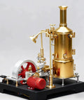 Totally Hands On Mini Steam Engine Kit With Full Boiler System, Generator And Lighting, A Realistic Metal Stationary Mill Model For DIY Engineers, Adults, And Collectors Who Love Vintage Industrial Tech. Gold metal steam engine kit with boiler, flywheel, and lamp