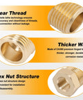 Detailed features of Must Have Brass Hex Bushing Kit 25 Pcs Fittings NPT Reducers with Teflon Tape, close-up of threads and hex nut design.