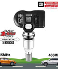 Autel TPMS sensor with metal press-in valve, 315/433 MHz, front view