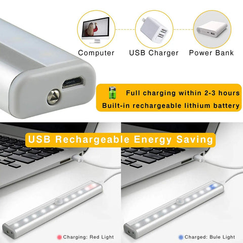 USB charging for Go To Cordless Under Cabinet LED Lights With Remote Control Rechargeable 20 LED Dimmable Closet Light.