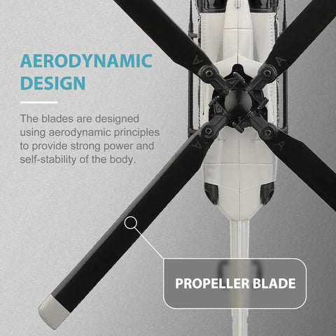 Top view of Brushless RC Helicopter With 6 Axis Gyro And Altitude Hold, One Key Takeoff Landing, showing propeller blade design