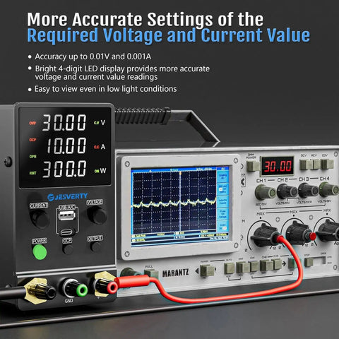 Pro-Grade DC Power Supply 0-32V 0-10A, Adjustable Bench Regulated Switching Unit with four-digit LED display and encoder knob