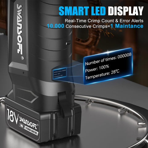 Pro Press Tool For Copper Pipes With 32kN Crimp Power 18V Brushless Motor Includes Six US Standard Jaws From One Half Inch To Two Inch 2x 4Ah Batteries Heavy Duty Propress Electric Pipe Crimping Kit For Fast Leak Free Plumbing with smart LED display.