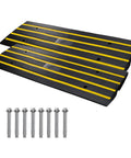 Rubber Curb Ramp Set For Driveway Two Pack Threshold Bridge with Reflective Safety Strips, bolts included