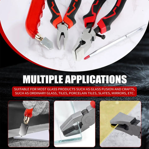 Top Shelf 9 Piece Glass Cutting Kit features oil fed scorer and running pliers for stained glass mosaic crafting applications.