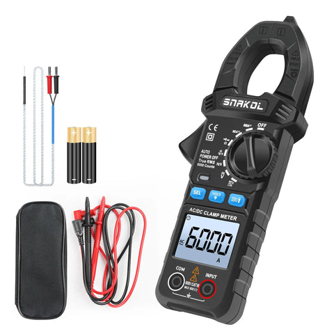 All In One Clamp Meter For AC And DC Voltage And Current, 600A Range, 6000 Counts, 35mm Jaws, with accessories