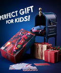 Holyton 1:10-scale transforming RC car toy on a blue mailbox display with gift boxes and cards nearby
