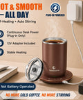 Kick The Spoon Habit With This Slick Set Of Two 10oz Self Heating Coffee Mugs Featuring Magnetized Vortex Stirring And Smart Temperature Control For Flawless Matcha Mixes And All Day Sipper Vibes. Plug-in powered heating mug with a transparent lid.