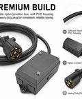 Heavy Duty 7 Way Trailer Cord With 8 Ft Wiring Harness And Molded Nylon Junction Box For RV Camper Towing showing junction box and plug.