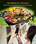 Person using smartphone app to monitor grill with Hands-Free Wireless Meat Thermometer With Dual-Sensor Probes, 500 Ft Range, Smart App Control, Real-Time Temperature For Oven Or Grill, Rechargeable Battery, Ultra-Precise For Steaks And BBQ