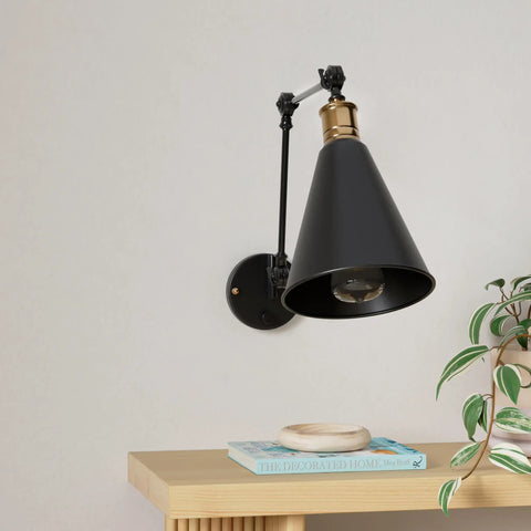 2 Pack Adjustable Swing Arm Wall Sconces Hardwired Industrial Metal Vintage Style Wall Mount Lamps With Up Down Lamp Head And Arm Joints, Bulbs Not Included, Ideal For Living Room Hallway Kitchen