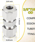 304 Stainless Steel Compression Tube Fitting Union For Three Eighths Inch Outside Diameter Tubing with dimensions and specifications