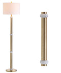Brass Gold And Marble LED Floor Lamp With White Linen Drum Shade Dope Modern Contemporary Metal Standing Light For Living Room And Bedroom LED Bulb Included