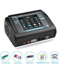 Touch Screen Dual RC Battery Charger And Discharger 150W 10A with display and icons for various battery types