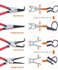 Heavy Duty Snap Ring Pliers Set 8 Piece 9 Inch Internal External Circlip Pliers With Hook Tools diagram
