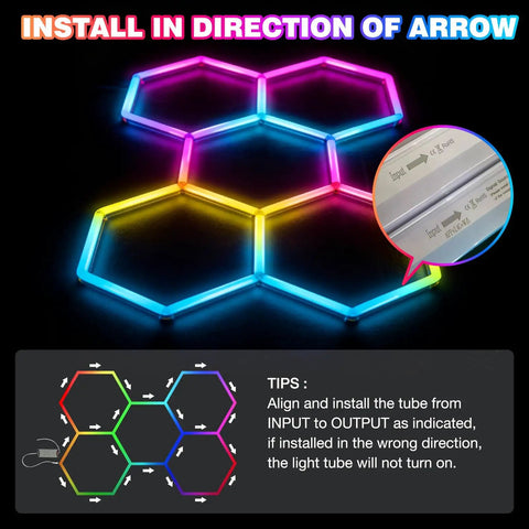 Lit Hexagon RGB LED Light Panels Kit With Music Sync App And Remote Control 5 Hex Panels for setup guidance