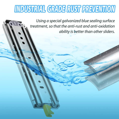 Heavy Duty Drawer Slides With Lock And Full Extension Ball Bearing Rails showcasing industrial-grade rust prevention.