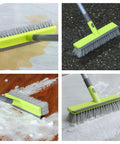 2 In 1 Floor Scrub Brush With Stiff Bristles And Integrated Squeegee, Long 57 Inch Handle For Deep Cleaning Concrete and Tile