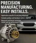 New 11453N Alternator For 2010 2020 GM Vehicles Including Buick Cadillac Chevrolet GMC Saab Equinox Terrain LaCrosse SRX Impala And More OE Spec Power, 100% Tested, 100% New Bearings And High Capacity Diodes For Reliable Vehicle Electrical System shown with precision manufacturing features.