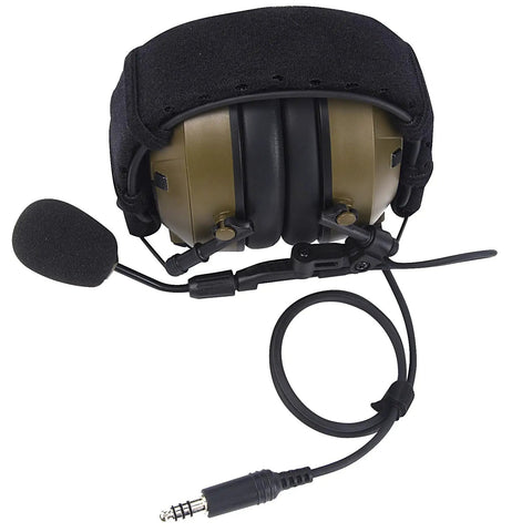 Rock Solid Military Tactical Noise Cancelling Headphone With U94 Ptt Boom Mic For Two Pin Radios and Airsoft Gear top view with mic