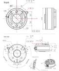 Technical diagram of a Six Axis Industrial Force Sensor for torque measurement, detailing dimensions and mounting for robotic use.