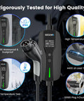 Plug And Play Level 1 And 2 Ev Charger With Adjustable 16 Amp Current And J1772 Connector For Bevs And Phves displaying IP66 rating tests and functionality.