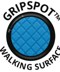 GripSpot™ walking surface logo showcasing diamond-patterned blue grip material designed for enhanced traction.