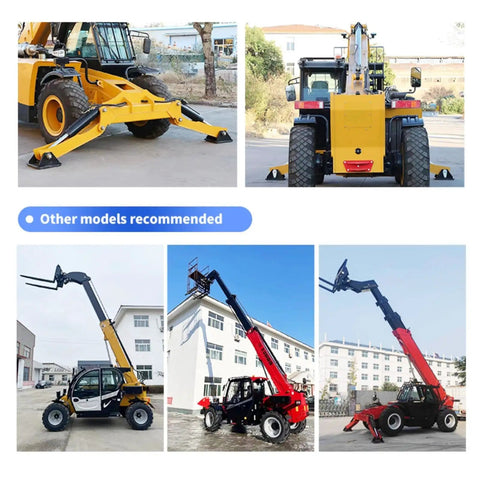 Workhorse Industrial Telescopic Handler Featuring Slick Hydraulic Forklift And Quick Attach Loader Reach Boom with various models displayed.