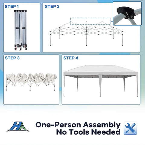 Assembly steps for Ten By Twenty Foot Pop Up Canopy Without Sidewall Waterproof Outdoor Shade Tent With Carry Bag for easy setup
