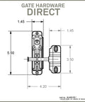 Heavy Duty Black Zinc Diecast Metal Gravity Latch With Key Lock And Keyed Alike Design Fits Vinyl Wood Or Metal Gates technical drawing with dimensions.