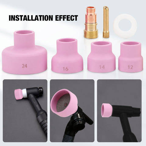 Ceramic Welding Cup Set With No 12 No 14 No 16 No 24 Cups 0.1 Inch Thick Alumina Gas Lens Kit Includes Chuck Air Lens Spacer