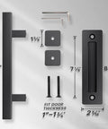 12 Inch Sliding Barn Door Handles And Pulls Hardware Rustic Double Sided Built Tough Heavy Duty Matte Black Powder Coated Finish Easy Install Square Style 2 Pack Set with dimensions