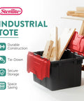 Haul Heavy Loads With Ease Using These Tough As Nails 12 Gallon Storage Totes With Secure Lids For Garage Organization Stackable Heavy Duty Crates Featuring Tie Down Grommets In A Rock Solid 12 Pack Bundle with lumber inside.