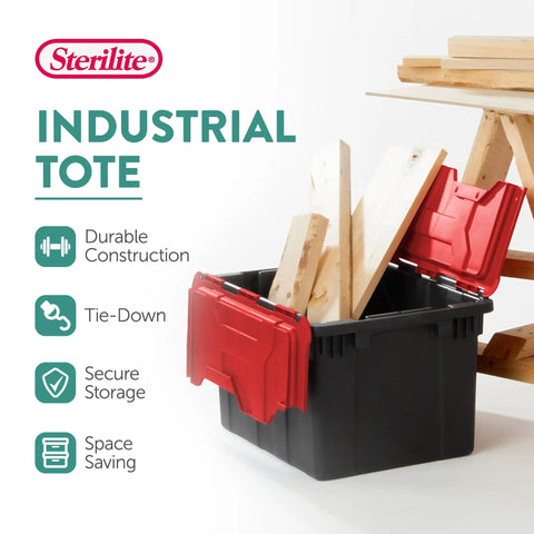 Haul Heavy Loads With Ease Using These Tough As Nails 12 Gallon Storage Totes With Secure Lids For Garage Organization Stackable Heavy Duty Crates Featuring Tie Down Grommets In A Rock Solid 12 Pack Bundle with lumber inside.