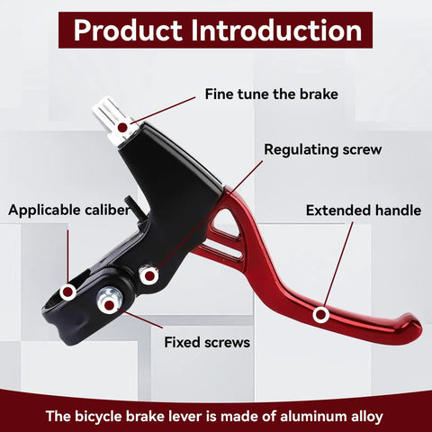Universal Aluminum Alloy Bike Brake Levers For Mountain Road And BMX, V Brake Compatible, 2.2cm Diameter, Red Handle Design