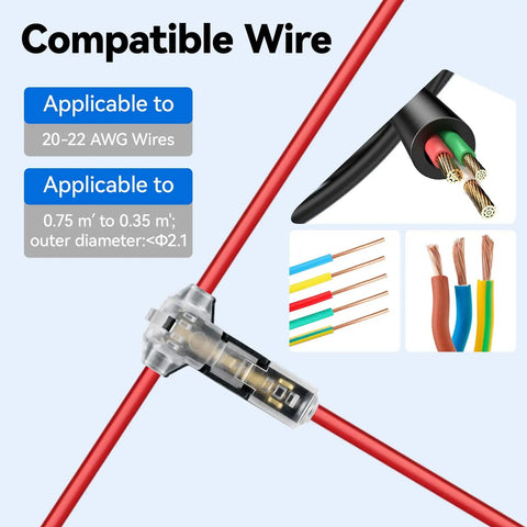 3 Way T Tap Wire Connectors For 18 22 AWG Wires Solderless No Stripping Quick Splice For Automotive LED Strip Audio And Speaker Wiring