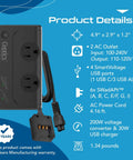 Image of the Six In One Travel Adapter And Voltage Converter With Surge Protection For 220V To 110V Countries, showing product features.
