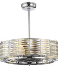 Hand Cut Crystal Drum Fandelier Ceiling Fan With Remote, Polished Chrome Frame, smooth ride, featuring clear crystal shade.