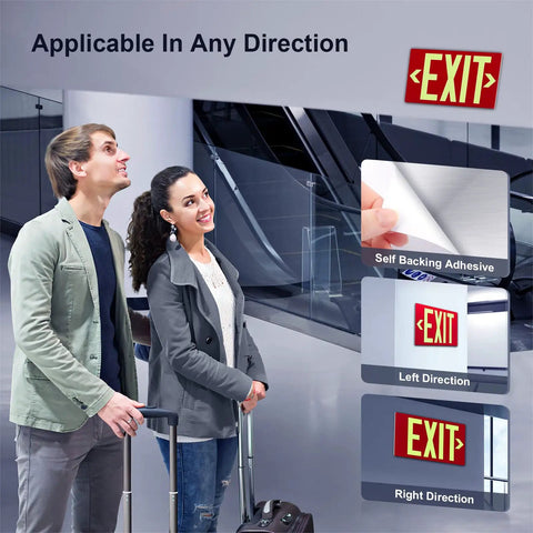 Photoluminescent Aluminum Exit Sign With Adhesive Backing Glow In The Dark Red Non Electrical Exit Light 12x7 Inches