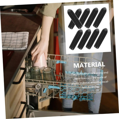 High Grade Black Plastic Dishwasher Rack End Caps 3mm 200 Piece Collection For Nail It Snap On Fixes and No Sweat Daily Washing Routines In Your Sweeter Kitchen Setup Right Now, shown in use.