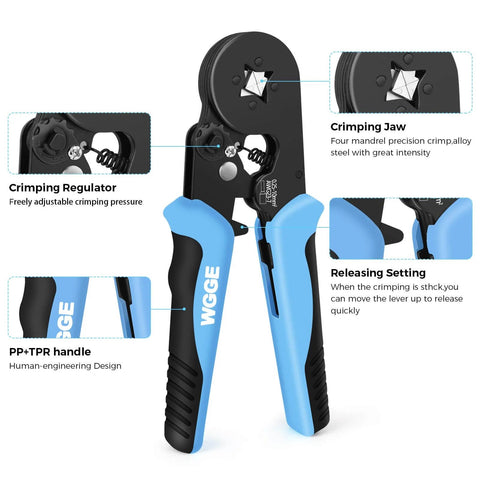 Self-Adjusting Ratchet Ferrule Crimping Tool Kit For AWG 23 To 7 Wires, Pro-Grade with ergonomic handles and features display