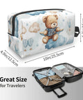 Travel Toiletry Organizer Bag For Women And Men with teddy bear design, waterproof Dopp kit, 10x4.9x6.2in, for shaving and makeup.