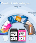 67XL Black And Color Ink Cartridges Combo Pack For DeskJet And Envy Series high-quality ink and chip technology