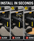 No Sweat Snap On Table Saw Dust Collector Adapter With Dual Hook Bucket Mount Industrial PETG Build showing easy installation steps.