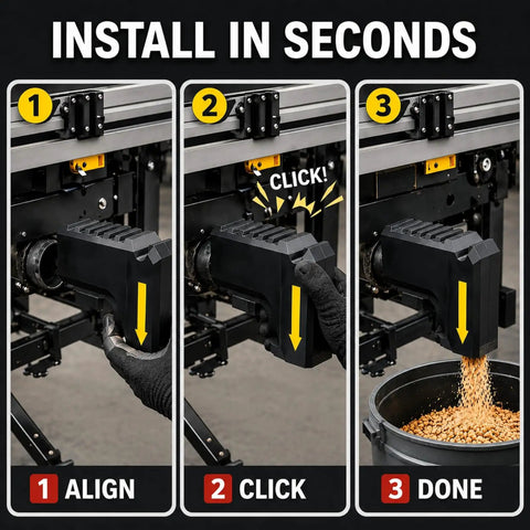 No Sweat Snap On Table Saw Dust Collector Adapter With Dual Hook Bucket Mount Industrial PETG Build showing easy installation steps.