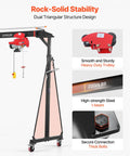 Heavy Duty Gantry Crane With 2200 Lb Capacity And Electric Hoist, featuring dual triangular structure and strong I-beam.