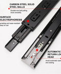 Close-up of Push To Open 45mm Drawer Slides With Quiet Glide Three-Section Rail showing steel balls and locking mechanism